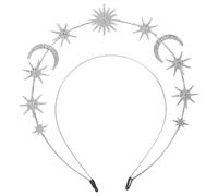 IWOWHERO Diadema Para Mujer Forma De Estrella y Luna Doble Capa, Color Plata, Tamaño Único, Estilo Bohemio Para Bodas y Fiestas, Accesorios Cabello De Diosa Elegante