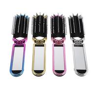 IWOWHERO Espejo de viaje plegable con 4 cepillos para el pelo - Espejo de bolsillo plegable y cepillo compacto - Mini peine de mano para mujer, kit de cuidado personal portátil