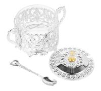 IWOWHERO Frasco de Especias de Vidrio con Tapa de Hierro Plateado Tarro Multifuncional para Cocina y Mesa Dispensador de Condimentos con Cuchara Recipiente para Sal y Dulces 1 Pieza