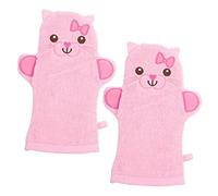 IWOWHERO Guantes De Baño Exfoliantes Para Niños 2 Piezas Talla Grande Diseño Animal Rosa Para Ñiño Limpieza Suave y Viaje