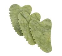IWOWHERO Herramienta Gua Sha Facial de 3 Piezas en Forma de Corazón, Jade Verde Natural, Masaje de Raspado para Cuidado Piel, Tamaño Compacto para Viaje, Instrumento de Masaje Ergonómico
