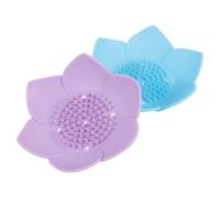 IWOWHERO Jabonera Multifunción de Silicona 2 Piezas, Soporte para Jabón de Encimera, Resistente al Desgaste, Diseño Lotus, Colores Lavanda y Azul Claro, Práctico Accesorio para Baño