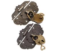 IWOWHERO Juego de 2 Candados Vintage Llave y Pestillo de Aleación de Zinc, Mini Tamaño Pequeño Diseño Corazón y Oso, Pestillo Decorativo para Cajas de Madera, Joyeros y Maletas,