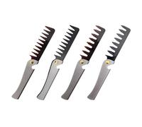 IWOWHERO Juego de 4 Peines Peines Plegables de Acero Inoxidable para Hombre y Barba de Dientes Grandes y Pequeños Portátil para Viaje y Uso Diario
