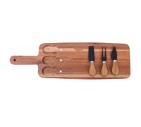 IWOWHERO Juego de Tabla de Madera para Servir Queso con 3 Utensilios de Corte Bandeja de Charcutería Mediana Adecuado para Picnics Bodas y Aperitivos Tabla para Quesos y Carnes