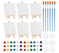 IWOWHERO Kit de 6 Mini Lienzos de 10X10 CM Pinceles Paleta de Pintura y Caballete de Madera Set de Pintura Manualidades Portátil y Completo para Pintar y Exhibir Obras Artísticas