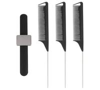 IWOWHERO Kit para Peluquería Pulsera Porta Horquillas Magnética 3 Peines de Punta de Acero Inoxidable Color Negro Herramienta Profesional para Uso en Salón y Hogar