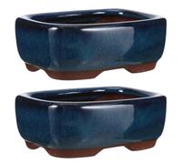 IWOWHERO Maceta de Cerámica para Jardinería 2 Piezas, Contenedor Decorativo para Suculentas y Flores Pequeñas, Maceta Redonda Rectangular Microperforada, Adecuado para Interior y