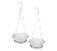 IWOWHERO Macetas Colgantes Pequeñas de Plástico con Orificio de Drenaje 2 Unidades con Soporte y Gancho Jardinera Colgante para Plantas de Interior y Exterior para Flores y Decoración de