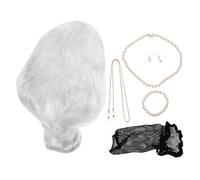 IWOWHERO Peluca de Anciana Realista para Mujer Peluca Grisa Plateada de Señora Mayor Conjunto de Disfraz para Fiesta de Disfraces Halloween Cosplay con Accesorios de Divertida