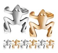 IWOWHERO Pendientes de Clip para Mujer y Niña Diseño de Rana, Joyas de Orejas de Rana en Plata y Oro, Manguito de Oreja sin Perforación para Fiesta y Uso Diario, Set 8 Piezas