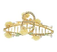 IWOWHERO Pinza Cabello Grande Color Amarillo Claro Diseño de Rosa Pinza de Mandíbula Metálica Resistente para Cabello Largo y Fino Accesorio Único para Peinado en Bodas y Uso Diario