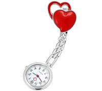 IWOWHERO Reloj de Bolsillo para Enfermera Forma de Corazón Rojo Resistente al Agua Vintage y Colgante Decorativo Accesorio Funcional para Personal Sanitario