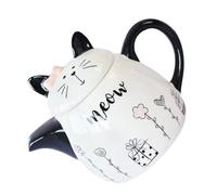 IWOWHERO Tetera de Cerámica Pequeña Forma de Gato Decorativo Portátil para Uso Doméstico y Picnic Fácil de Limpiar para Sueltas y Bolsitas de Té