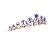 IWOWHERO Tiara Estilo Princesa Barroca Gemas de Imitación en Forma de Lágrima, Tocado para Novia Azul y Dorado, Accesorio Ligero para Boda, Graduación y Fiestas Obsequios