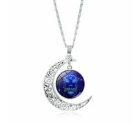 IWQSPNQP Colgante Signo Zodiacal Plata 12 Collar De Constelación Tiempo Zodiaco Gemstone Pendiente Vidrio Luna-león