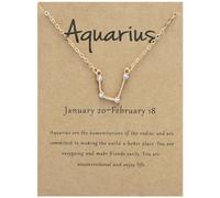 IWQSPNQP Colgante Signo Zodiacal Plata Zodiac Gold Collar Brown Card Strass Clavicle - Regalos para Mujeres Y Hombres-Aquarius