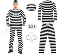 IWTBNOA Disfraz de convicto de Halloween para hombre y mujer, disfraz de prisión, disfraz de prisión para hombres, unisex, disfraz de prisionero para adultos, Halloween, fiesta de disfraces, carnaval,