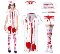 IWTBNOA Disfraz de enfermera zombie, disfraz de Halloween para mujer, espeluznante enfermera zombie, vestido sangriento de hospital uniforme para Halloween, carnaval, carnaval, cosplay accesorio