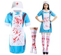 IWTBNOA Disfraz de Enfermera Zombie Halloween para Mujer, Traje Sangriento, Uniforme para Cosplay