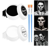 IWTBNOA Juego de maquillaje para Halloween, pintura facial en blanco y negro con pincel de maquillaje, juego de maquillaje de Halloween, color de la cara, payasos, zombies, esqueleto de vampiro