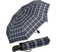 iX-brella First Class - Paraguas con funda - Estable y resistente a las tormentas, azul de cuadros, 95 cm, Paraguas plegable automático