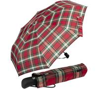 iX-brella First Class - Paraguas con funda - Estable y resistente a las tormentas, cuadros rojo, 95 cm, Paraguas plegable automático