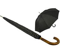 iX-brella Paraguas automático para hombre con mango redondo de madera auténtica, Check Black, 113 cm