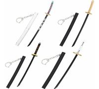 ixampoun 4 Mini Llavero de Juguete Katana, Espada Modelo de Metal con extraíble, Amantes del Anime Samurai Sword Game Series, Negro2