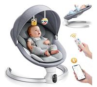 Ixdregan Hamaca para Bebé, Arnés Actualizado de 5-Puntos Eléctrica Silla Mecedora para 0-9 kg de Bebé, App y Control Remoto Hamaca Bebe con 3 Temporizadores, 5Velocidades de Columpio y Melodias Gris