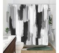 IXEHOH Cortina de Ducha Abstracta Moderna,decoración de baño con Pinceladas en Blanco y Negro,Lavable a máquina,de poliéster,con 12 Ganchos y Separador de bañera,220 x 198 cm.