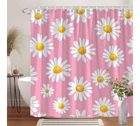 IXEHOH Cortina de Ducha con Margaritas Rosas,Tela de poliéster Lavable,diseño de Margaritas Blancas sobre Fondo Rosa sólido,12 Ganchos 220x180 cm/87x71 Pulgadas anchoxalto