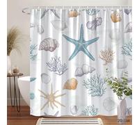 IXEHOH Cortina de Ducha con temática Costera,Estrellas de mar y Conchas Marinas,decoración náutica,Tela de poliéster,con 12 Ganchos (175x178 cm/69x70 Pulgadas (anchoxalto)