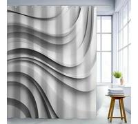 IXEHOH Cortina de Ducha de baño con Estampado de Ondas Grises,decoración Moderna Minimalista de Año Nuevo con 12 Ganchos,Lavable a máquina (85x180 cm/33x71 Pulgadas[anchoxalto)