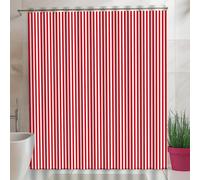 IXEHOH Cortina de Ducha de Verano para baño con diseño clásico de Rayas Rojas y Blancas y Ganchos,75 x 200 cm.