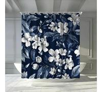 IXEHOH Cortina de Ducha Extra Larga para baño,con Estampado Azul Marino y Floral y técnicas de teñido índigo. Elegante Cortina de Ducha Azul Marino con Ganchos. Lavable a máquina. 135 x 200 cm.