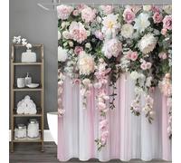IXEHOH Cortina de Ducha Floral Encantadora para baño, Tela de poliéster con Flores Rosas y Blancas, Lavable a máquina con Ganchos (100 x 200 cm/39 x 79 Pulgadas (Ancho x Alto)).