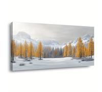 IXEHOH Cuadros de Lienzo Bosque de Invierno, Paisaje Montañoso Nevado, Pintura de Alerces Dorados, Arte Mural Horizontal para Salón, Dormitorio y Oficina 70x145cm