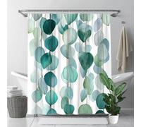 IXEHOH Elegante Cortina de Ducha con Hojas de Acuarela,decoración de baño en Verde Menta y Verde Azulado,con 12 Ganchos,Lavable,Ideal para Amantes de la Naturaleza.Cortina de Ducha 200 x 200 cm.
