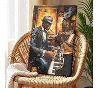 IXEHOH Jazz Pianista Cuadro Piano Lienzo Decoración de Pared Hombre Fumando Puro Música Arte de Pared Retrato Arte Estético para Salón Dormitorio Bar Oficina Cuadros 60x90