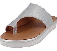 IXII Sandalias Ortopédicas De Piel con Puntera Abierta Chanclas Correctoras De Juanetes Hallux Valgus Verano Casual Clip Toe Flat Beach Slippers Zapatos-Silver||41EU