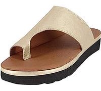 IXII Sandalias Ortopédicas De Piel con Puntera Abierta Chanclas Correctoras De Juanetes Hallux Valgus Verano Casual Clip Toe Flat Beach Slippers Zapatos-Gold||36EU