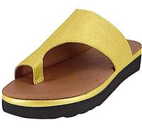 IXII Sandalias Ortopédicas De Piel con Puntera Abierta Chanclas Correctoras De Juanetes Hallux Valgus Verano Casual Clip Toe Flat Beach Slippers Zapatos-Yellow||38EU
