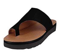 IXII Sandalias Ortopédicas De Piel con Puntera Abierta Chanclas Correctoras De Juanetes Hallux Valgus Verano Casual Clip Toe Flat Beach Slippers Zapatos-Black||38EU