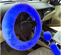 IXITON El Engrosamiento de la Piel de imitación Universal Invierno cálido Esponjoso Peludo Cubiertas de Volante de Felpa+Cubiertas de Cambio de Marchas+Fundas de Freno de mano-3pcs/set (Blue)