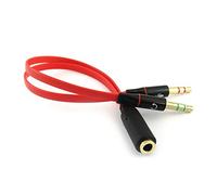 iXium Cable adaptador de audio divisor en Y para auriculares de 3,5 mm hembra a 2 machos, para PC y portátil, color rojo
