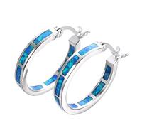 Ixkbiced Pendientes de aro de ópalo Azul chapados en Plata 925 hipoalergénicos para Mujer