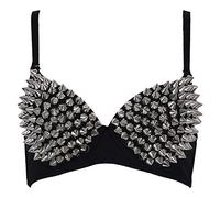 Ixkbiced Sexy All-over Spike Rivet Dance Bra Metallic Punk Style Nightclub Wear