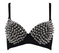 Ixkbiced Sexy All-over Spike Rivet Dance Bra Metallic Punk Style Nightclub Wear