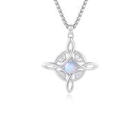 ixluck Collar de piedra lunar natural con nudo de bruja vikingo con fórmula de runas vikingas, joyería pagana wicca, regalo, Groß, Cobre, Piedra lunar